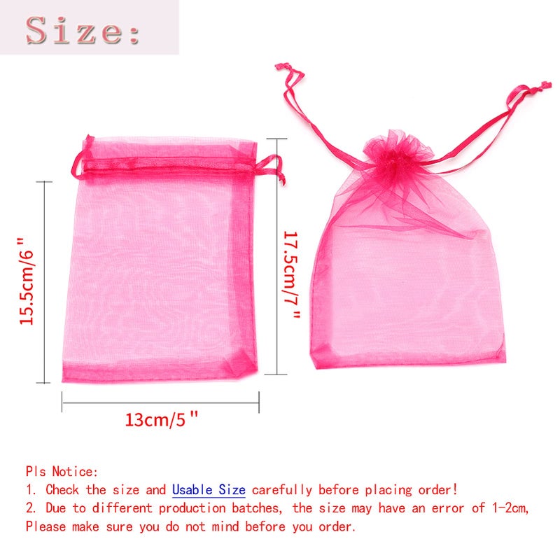 Bezall 100Pcs Hot Pink Organza Bags 5x7 Inch, Small Jewelry Drawstring Gift Bags, Sheer Wedding Favor Party Festival Candy Pouches - Image 3